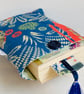 Book sleeve and bookmark. Gift for book-lover. Blue and coral with elephants