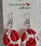 Handmade Polymer Clay Red and White Earrings, 316 Surgical Stainless Steel