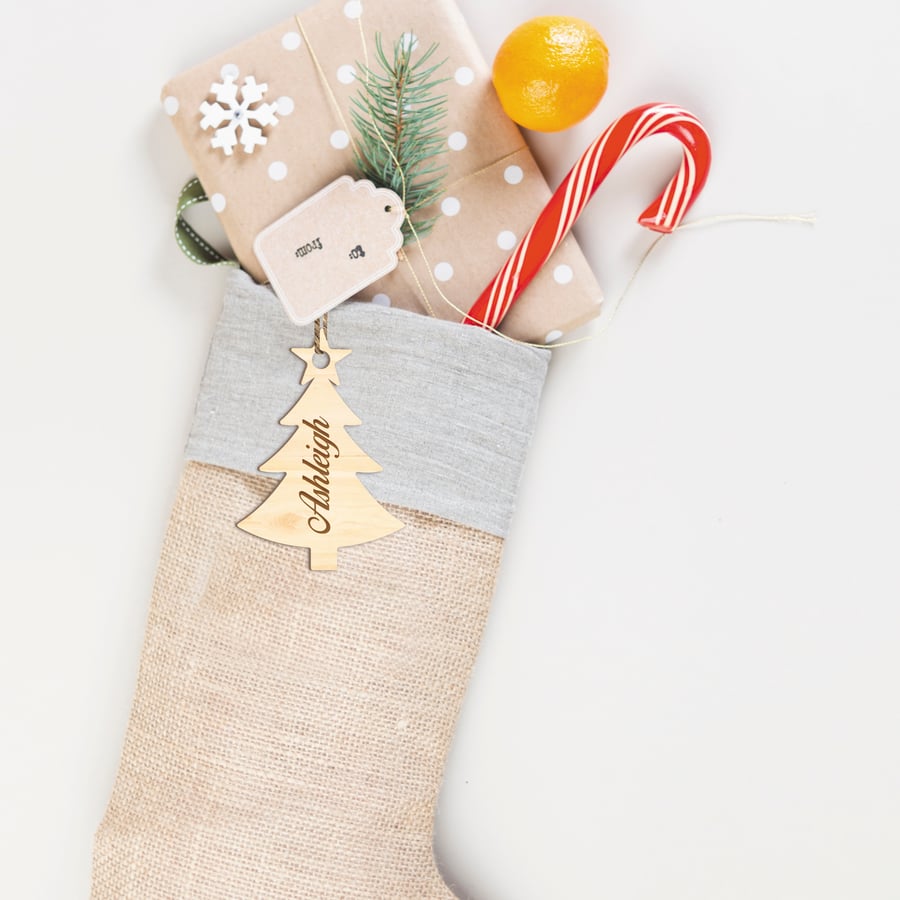 Personalised Stocking Tag - Wooden Tree Tag For Christmas Stocking Label, Rustic