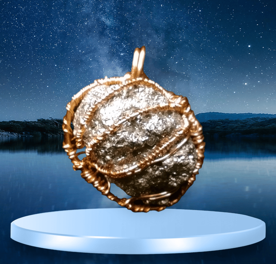 Copper Wire Wrapped Pyrite Crystal Pendant