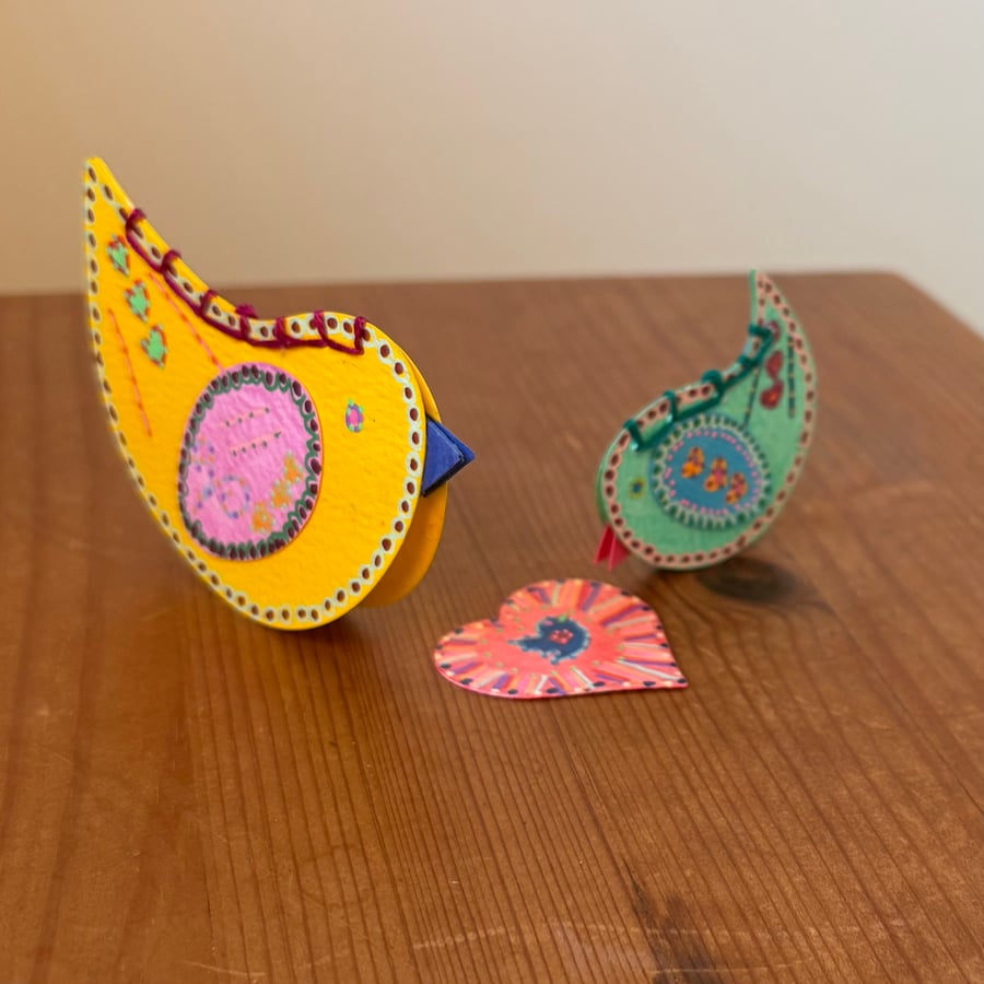 Hand Painted Shelf Decorations - ‘Rocking Love Birds - No.1’