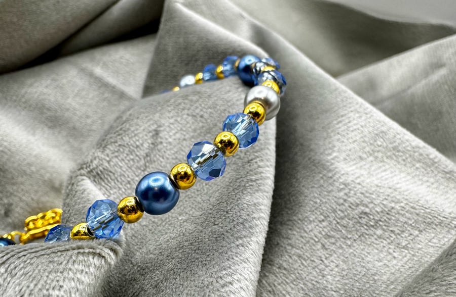 Crystal and glass pearl bead bracelet - large size 