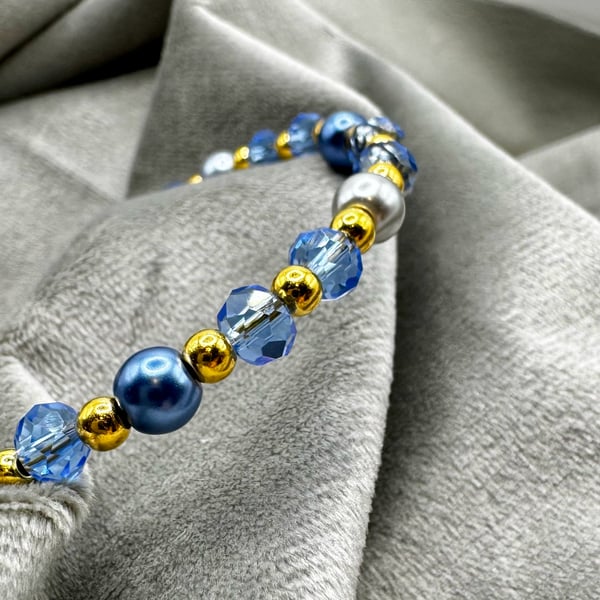 Crystal and glass pearl bead bracelet - large size 