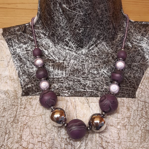 Mauve and silver necklace