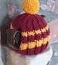 Small Tea Cosy for 2 Cup Tea Pot, Dark Red & Gold Striped, Hand Knitted - Image 4