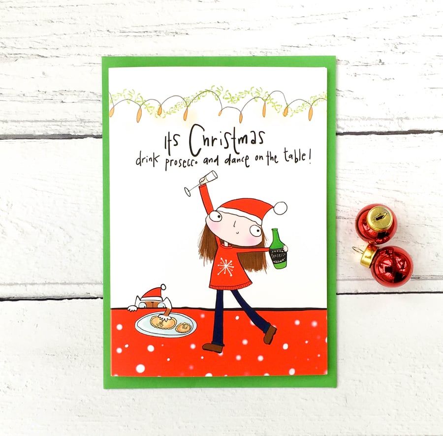 Drink prosecco and dance on the table Christmas card
