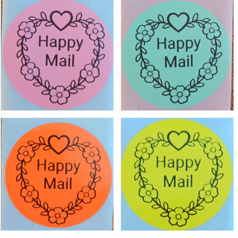 40 'Happy Mail Heart' Thermal Printed Stickers (Floral heart mix)