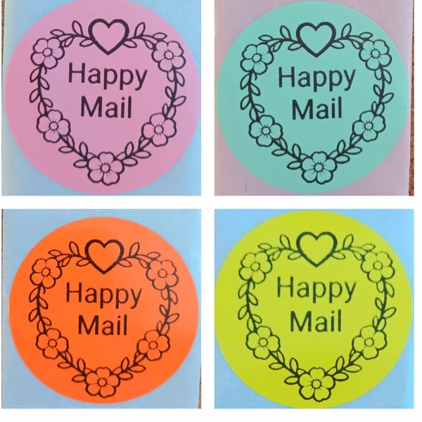 40 'Happy Mail Heart' Thermal Printed Stickers (Floral heart mix)