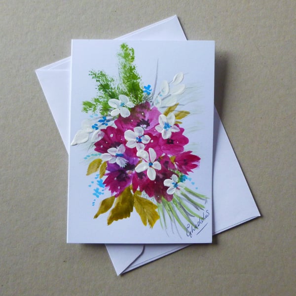 hand painted floral spray art greetings card ( ref FA 115 J2 )