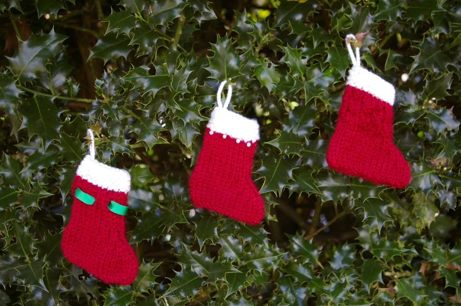 Three Christmas Stocking decorations - red