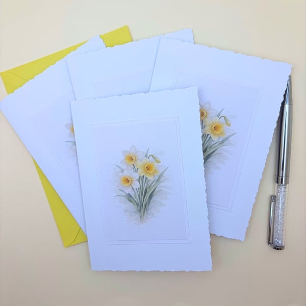 A6 Card set of 4 - Daffodil Birth Flower Botanical Blank Greeting Cards