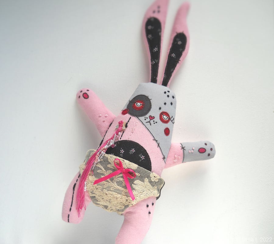 freehand machine hand embroidered halloween zombie bunny