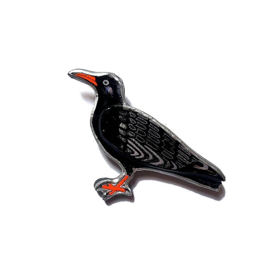 Black Cornish Chough British Corvid Crow Bird Brooch by EllyMental