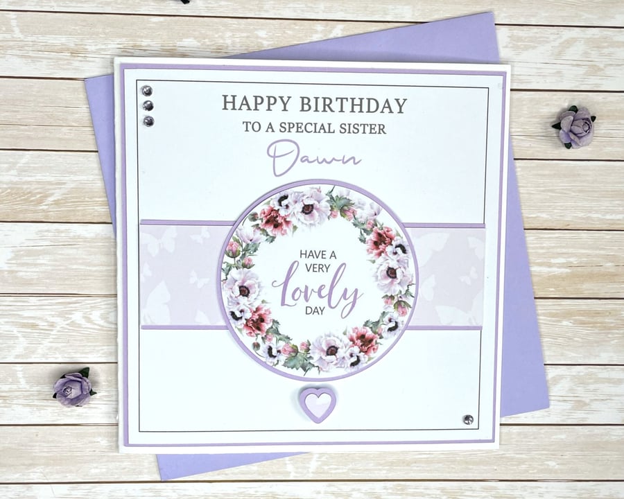 Lilac Floral Personalised Birthday Card - Folksy