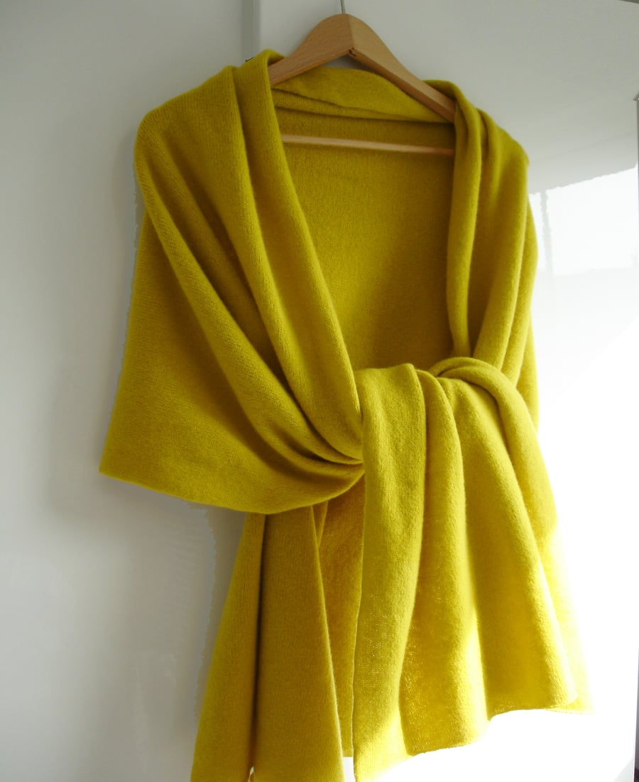 Lambswool Wrap  Shawl - British Spun Wool - Colour Sunflower Yellow