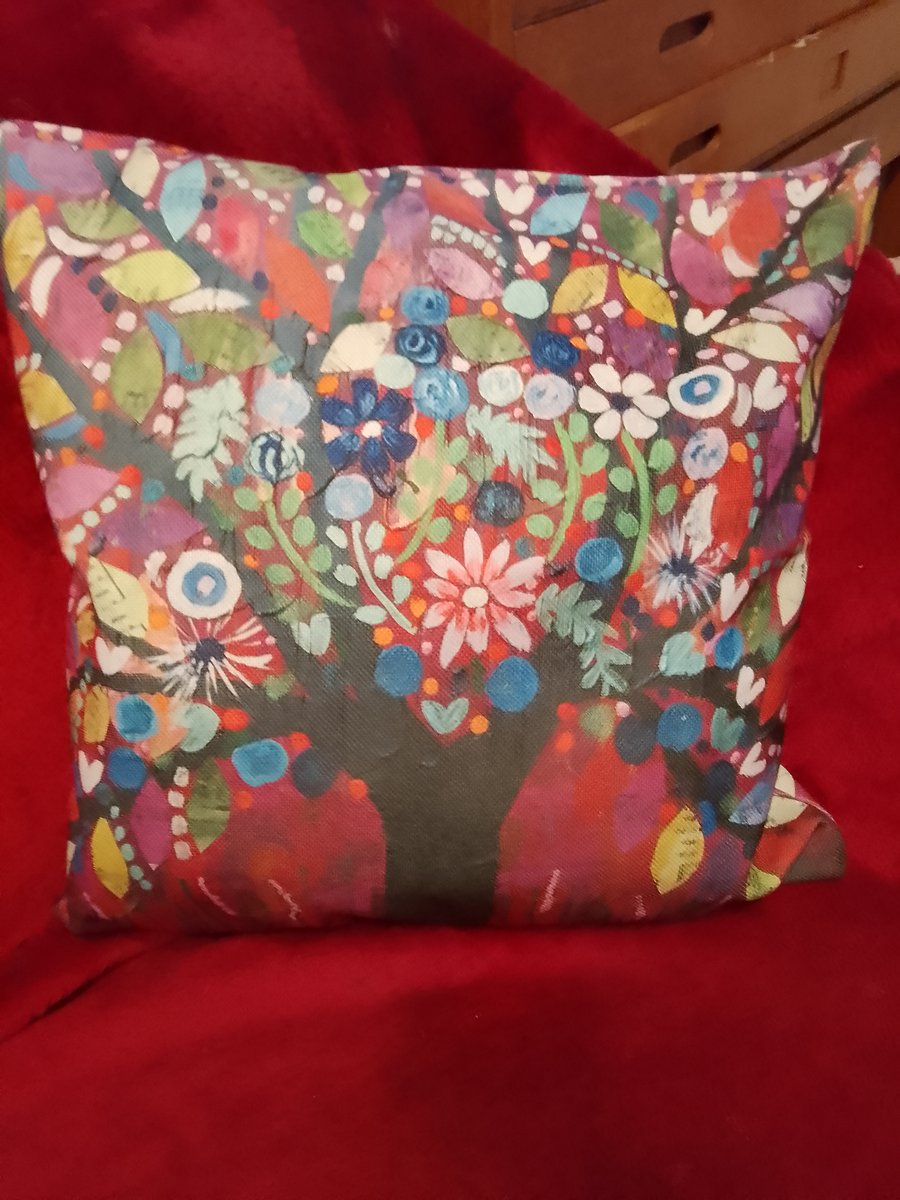 Quirky Colourful Jewelled Tree Cotton Canvas Cushion Cover 18" x 18"