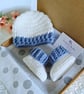 Crochet Baby Hat & Booties Gift Set – Periwinkle Blue and White