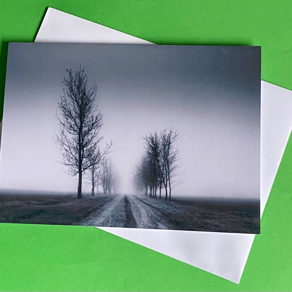 Foggy Morning on Lincolnshire Wolds - Photographic Print Greetings Card