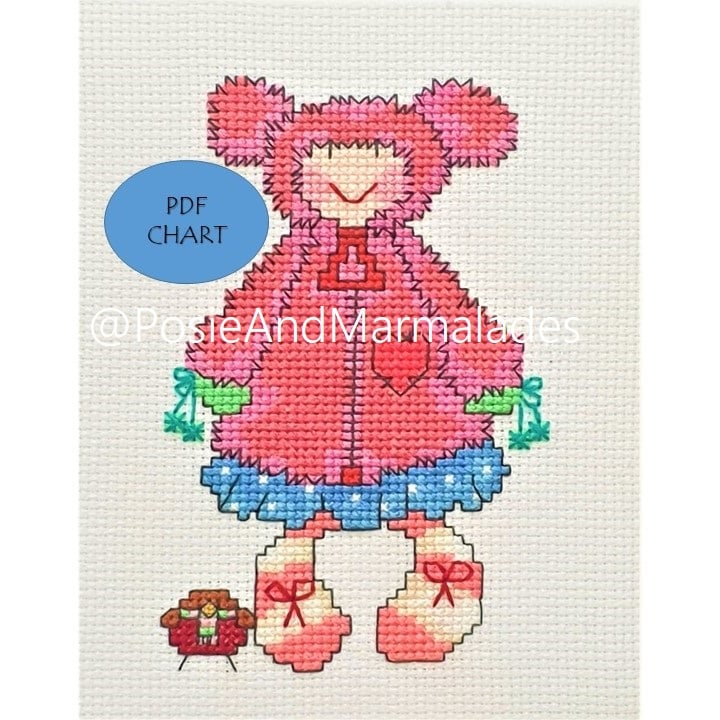 Cute girl and bird cross stitch Instant Digital Download PDF chart