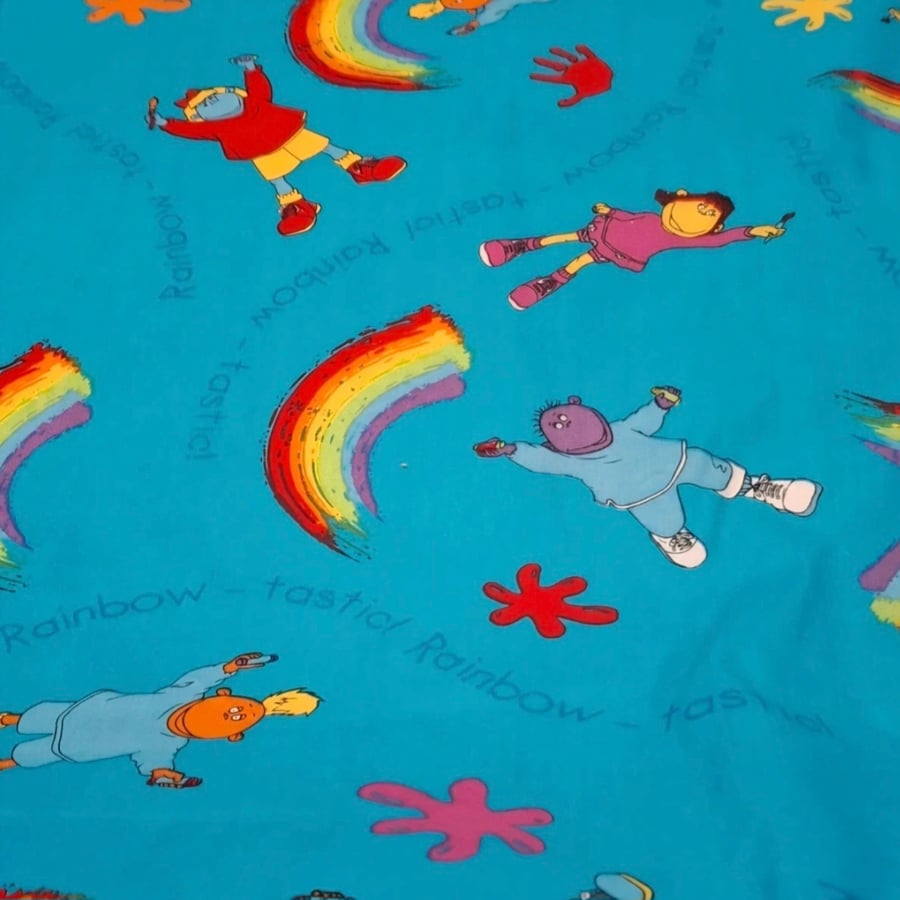 1 Metre Rainbow-Tastic Tweenies Children’s Cotton Fabric in Blue 1.5m Wide 