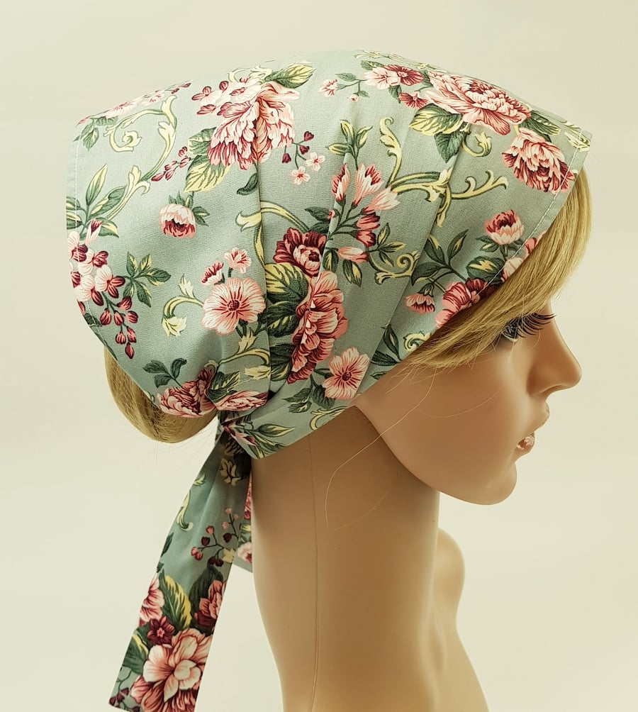 Floral wide bandanna, cotton hair covering, cotton head scarf, head wear
