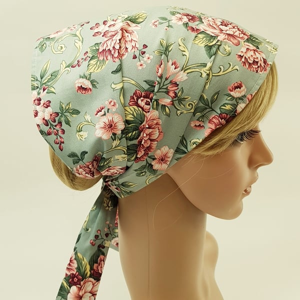 Floral wide bandanna, cotton hair covering, cotton head scarf, head wear