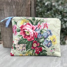 Vintage floral linen zip pouch