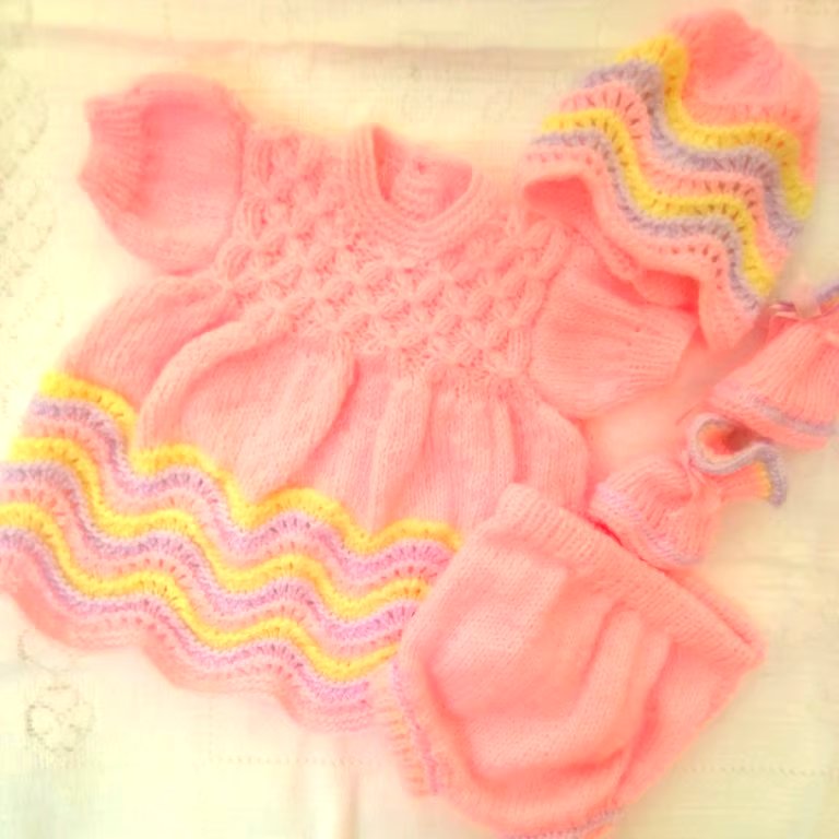 Baby Girl's 4 Piece Knitted Dress Set, Prem Sizes Available, Custom Make