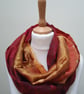 Sari silk double sided infinity scarf. Shades of burnt orange, dark red, green w - Image 6