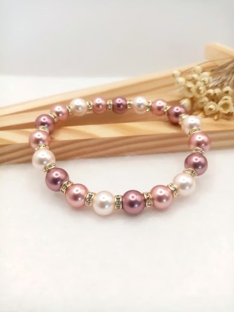 Pearl Bracelet - Pink Pearl Stretch Bracelet - Special Occasion 