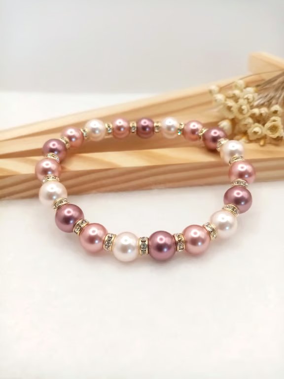 Pearl Bracelet - Pink Pearl Stretch Bracelet - Special Occasion 