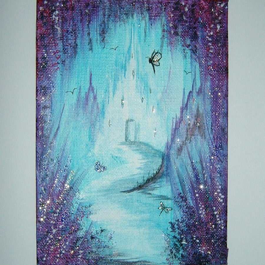 acrylic art 7x5" original fantasy glitter Folksy