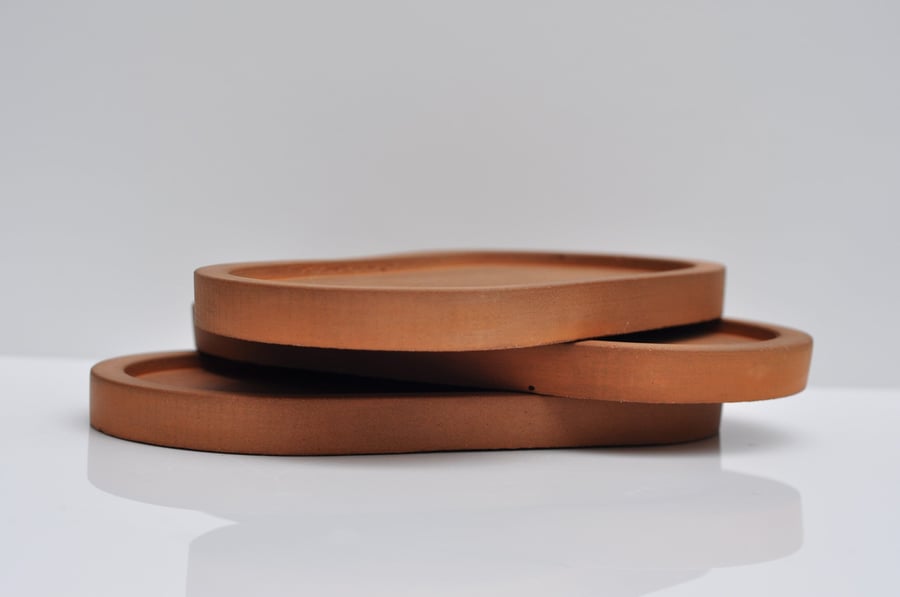 Handmade Concrete Tray - Orange Oval Terracotta Design 20 cm Large Decorative Se