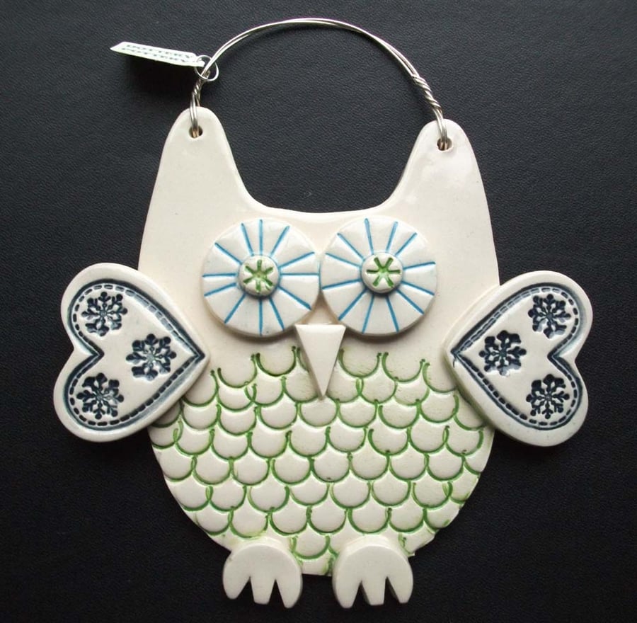 Cream Owl ceramic hanging decoration 