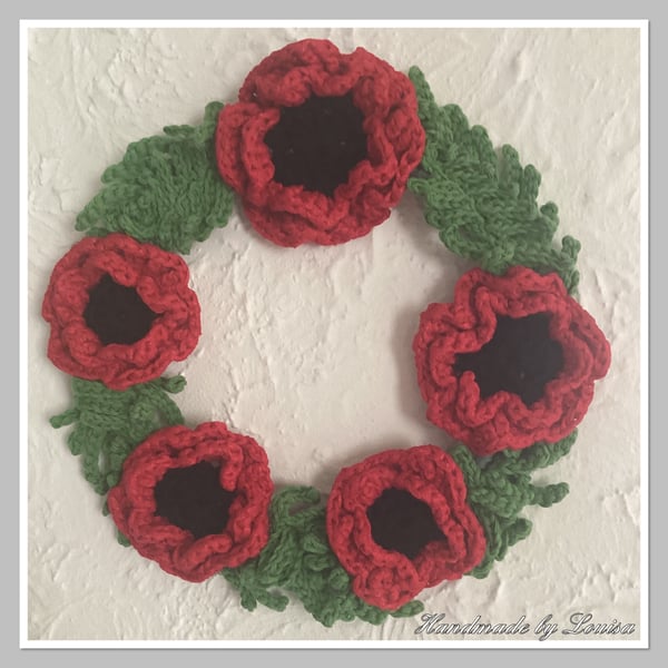 Crocheted poppy wreath