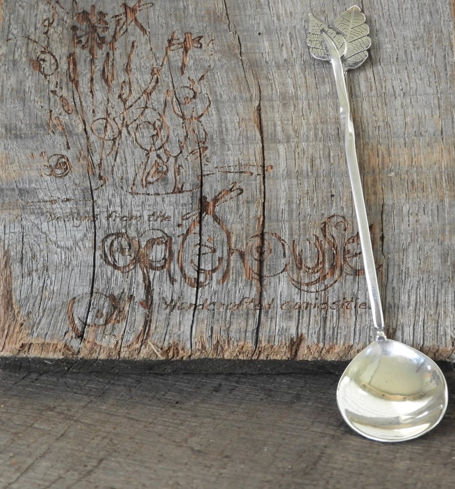 Sterling silver twist-stem leaf spoon