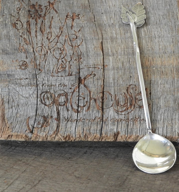 Sterling silver twist-stem leaf spoon