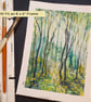 Cool Green Forest, original watercolour painting with mixed media, artwork - Image 6