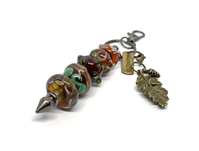 Handmade Lamp-work Glass Bead Bag Charm Keyring with added Charms Unique Gift 