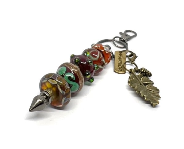 Handmade Lamp-work Glass Bead Bag Charm Keyring with added Charms Unique Gift 