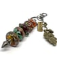 Handmade Lamp-work Glass Bead Bag Charm Keyring with added Charms Unique Gift 