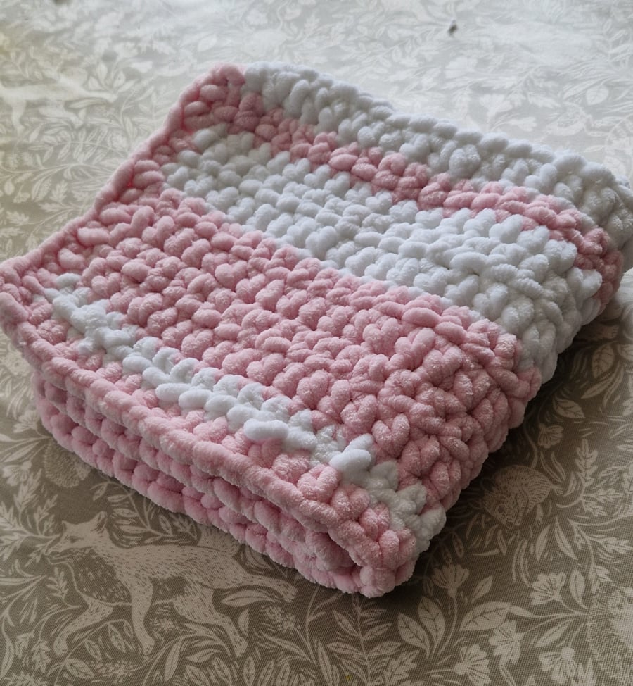 Handmade crocheted baby Blanket pink and white Folksy
