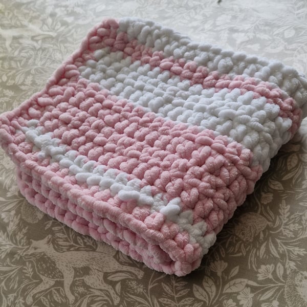 Handmade crocheted baby Blanket pink and white