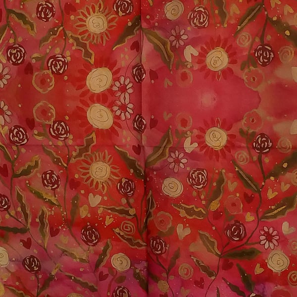 Long cotton scarf Pink Roses and Daisies  scarf design 160 cm x 52 cm