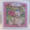 Valentines Day Greeting Card, cute bear holding rose,3D, Decoupage,Personalise