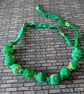 Green and Gold Silk Sari Fabric Bead Necklace - Image 3