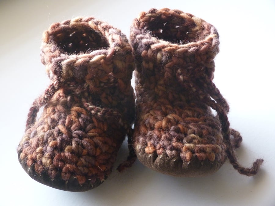 Wool & leather baby boots Brown 6-12 months