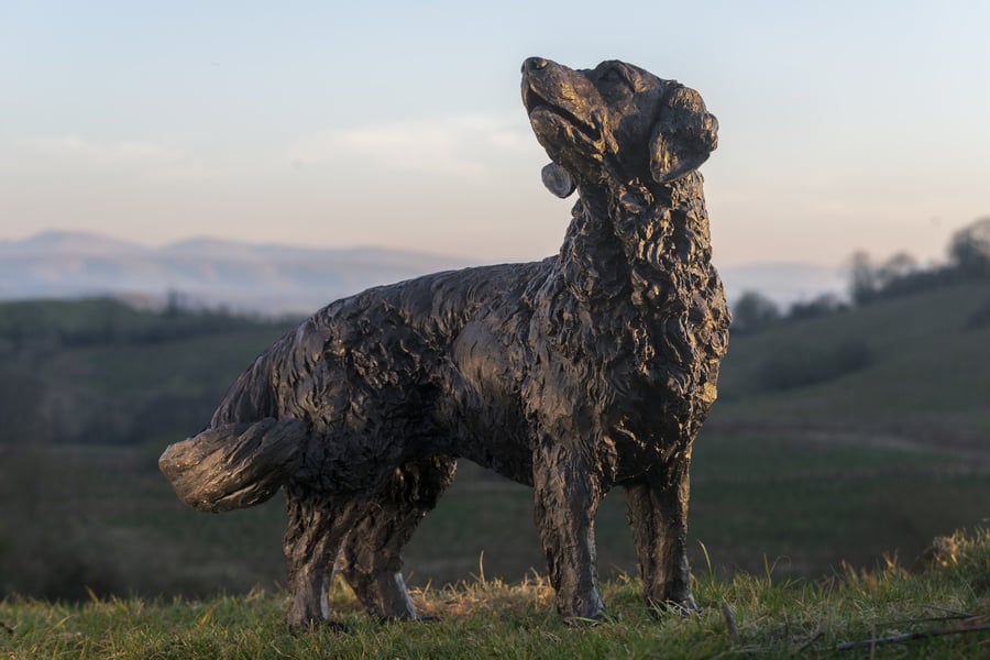 Wagging Golden Retriever Dog Statue Large Bronze Resin Garden Sculpture