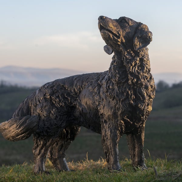 Wagging Golden Retriever Dog Statue Large Bronze Resin Garden Sculpture