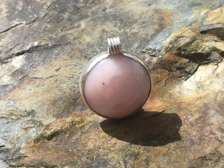Pink Opal Sterling Silver Handmade Pendant
